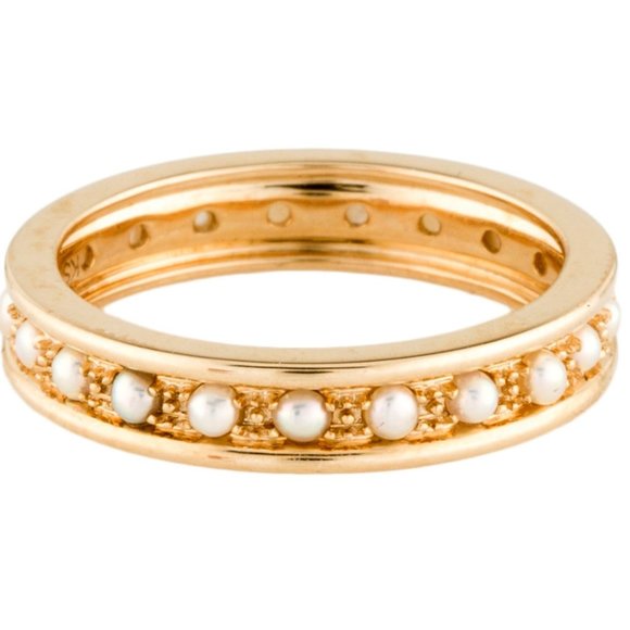 BEATIFUL 14K YELLOW GOLD DYED CULTURED PEARL BAND RING